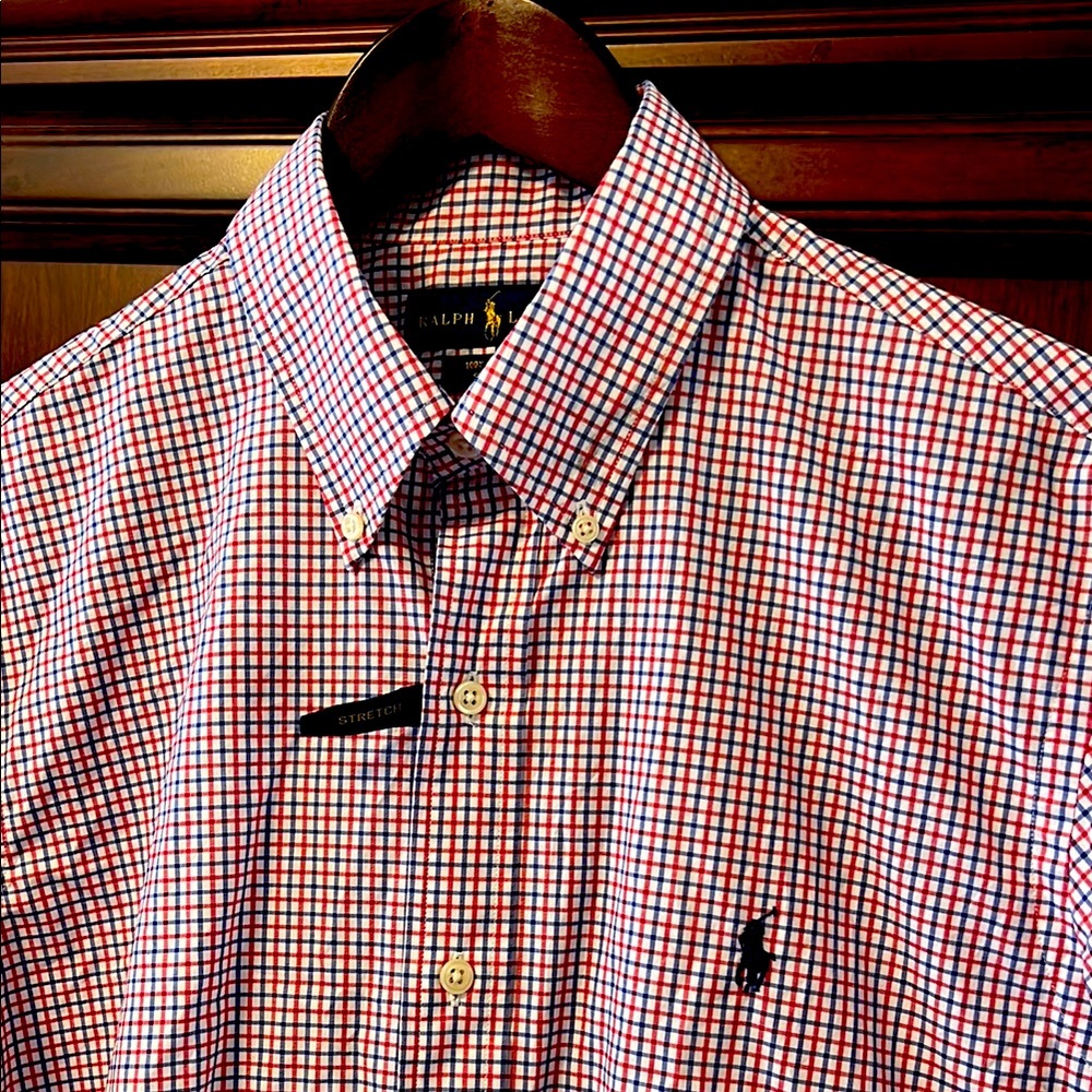 Brand New Ralph Lauren Red, White & Blue Plaid Dress Casual Button Down Shirt!
